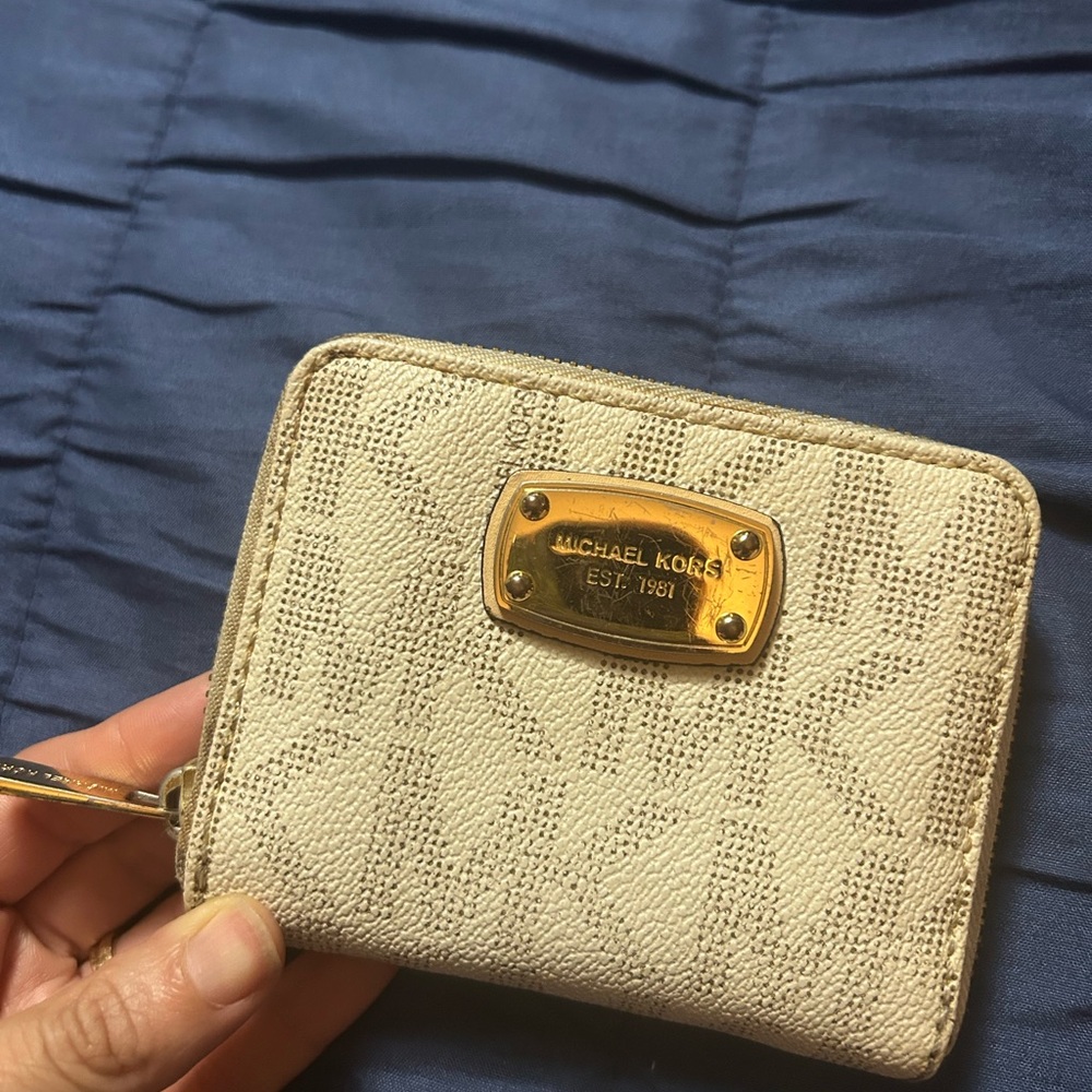 Michael Kors Beige Wallet with Gold Accents